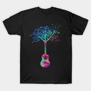 Classical Guitar Tree Texture Theme T-Shirt